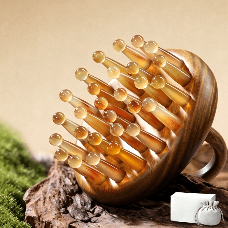 Natural Horn Massage Comb for Gentle Scalp Massage & Smooth Hair Care